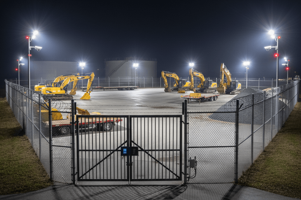 Outdoor storage facility with gated entry