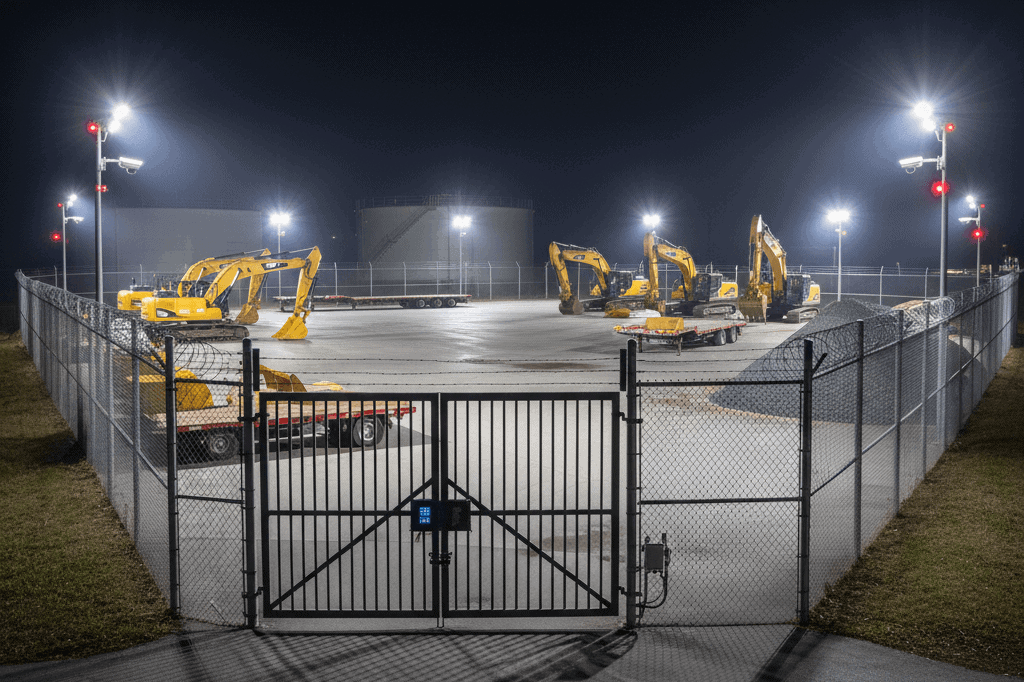 Outdoor storage facility with gated entry